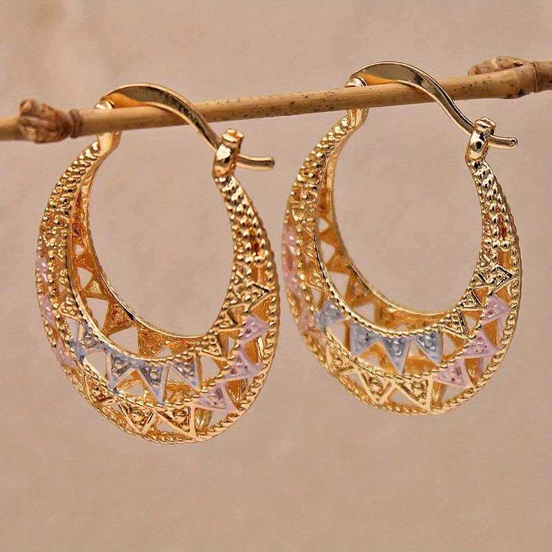 New Classic Trendy Hollow out Gold Earrings Copper Plated Round Eardrop For Women Girls Fashion Jewelry Accessories Wedding Gift