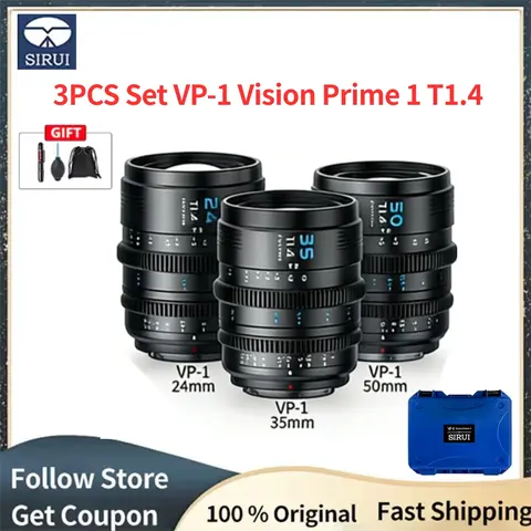 SIRUI VP-1 3PCS Set Vision Prime 24mm 35mm 50mm T1.4 Camera Lens Manual Focus Full Frame Cine Lens E/RF/Z/L Mount Adapter