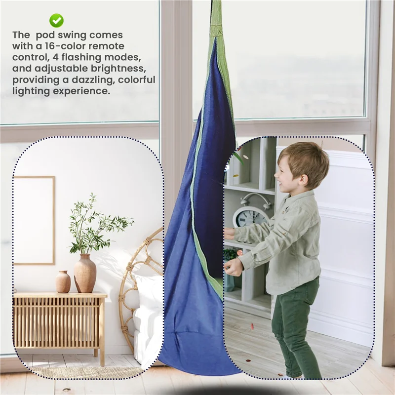 ABBN-Asiento de columpio iluminado para niños, columpio sensorial terapéutico, columpio para acurrucarse en el techo, hamaca de tela ajustable
