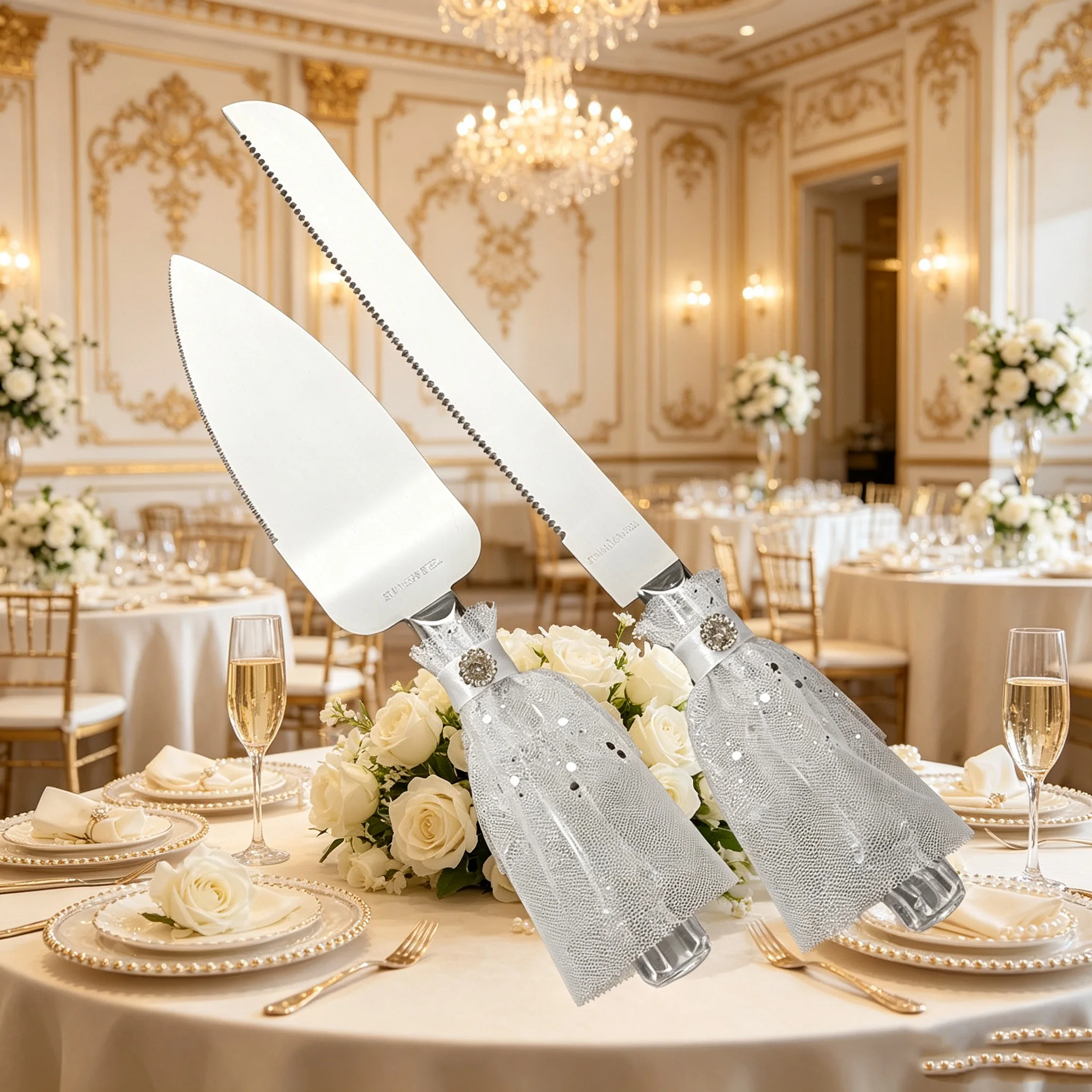 Wedding Cake Cutting Set - Western Style New Couple's Ceremony Props Knife And Spoon Two-Piece Set for Brides And Grooms