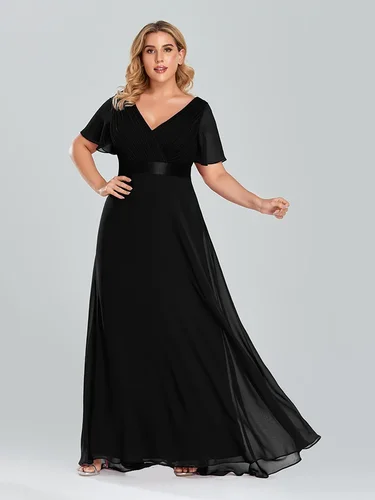 Vestidos De graduación De talla grande, vestidos De noche largos y elegantes, línea A, cuello en V, volantes, gasa, vestido Formal De fiesta De boda