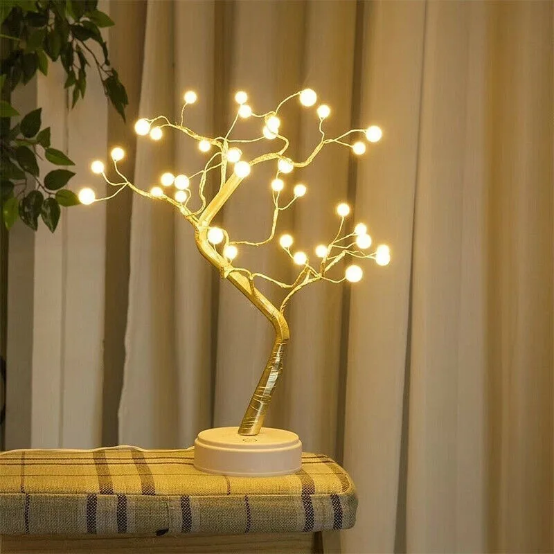 LED Tree Light USB Battery Power Fire Tree Light Copper Wire Table Lamps Night Lamps for Home Wedding Party Bar Christmas Decor