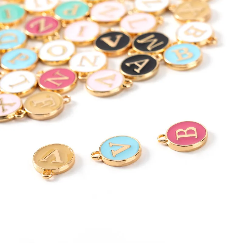 10pcs 12mm English Alphabet Pendant Enamel Charms Initial Letter Pendants For Jewelry Making Handmade DIY Bracelet Earrings