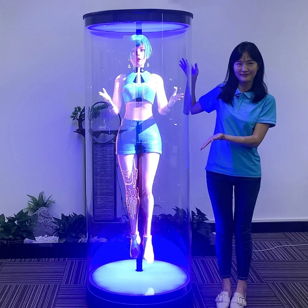 Step Into The Future With 3D Hologram Projector Fan Splicing Cylindrical Hologram Cabinet Human Solution