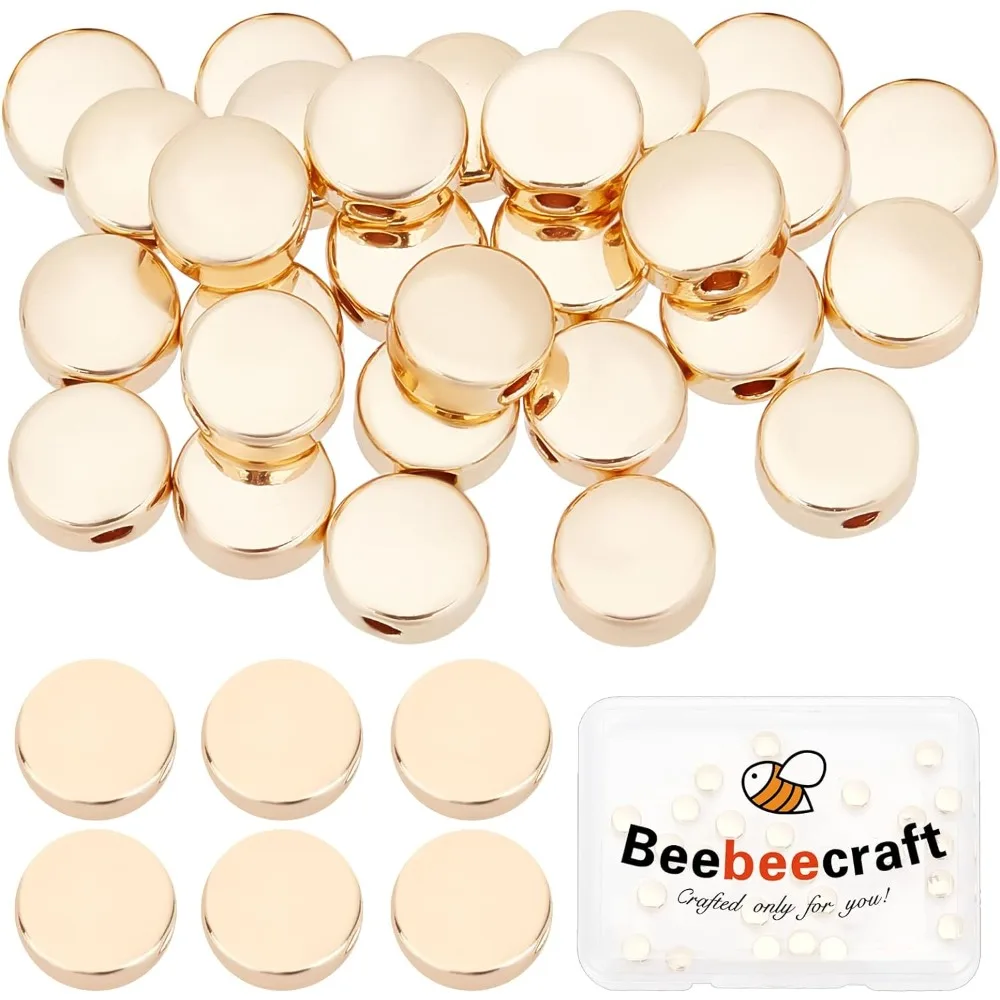 1 Box 50Pcs 18K Gold Plated Coin Beads Flat Round Spacer Beads 5x3mm Tiny Coin Disc Loose Beads for Bracelet Necklace Jewelry