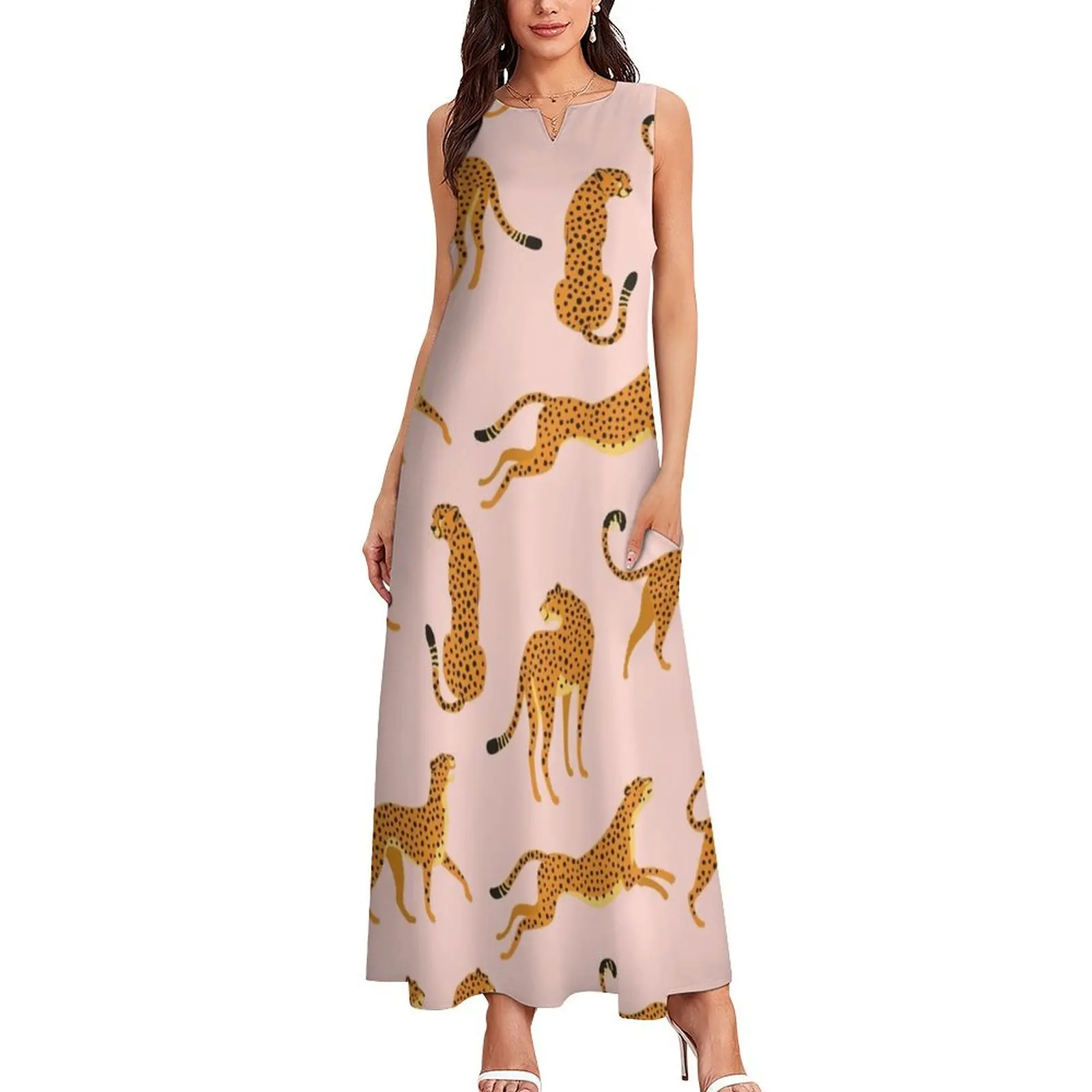 Leopards or cheetahs. Long Dress elegant women