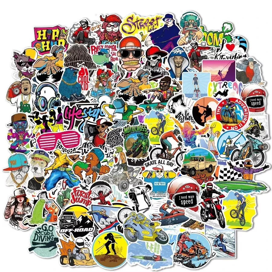 100 PCS Extreme Sport Stickers Cartoon Sticker Pack for Laptop Luggage Cars Skateboard Hip Hop Graffiti Decals Kids Toy
