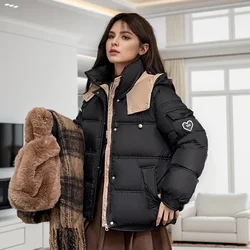 2024 New Women's Winter Style Color Block Cropped Cotton Padded Jacket Female Stylish Thickened Outerwear Trendy Parkas Coat