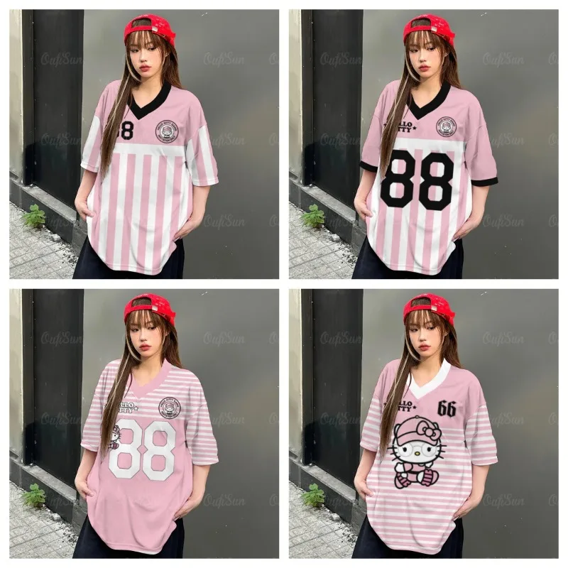 

Hello Kitty Jersey 3D Printed Cute Kitty with Football Pattern "Hello Kitty" Quick Drying Short Sleeved Oversized HipHop T-shirt