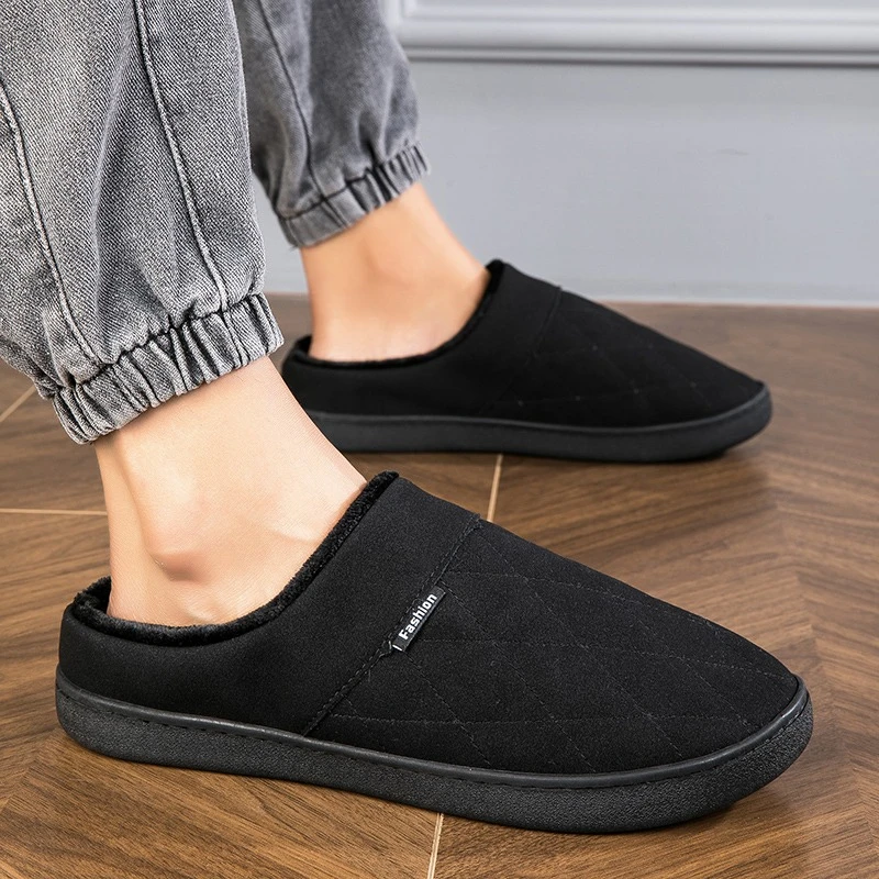 

Autumn and Winter Large-sized Solid Color Suede Flat Form-fitting Casual Silent and Anti-slip Couple's Home Cotton Slippers