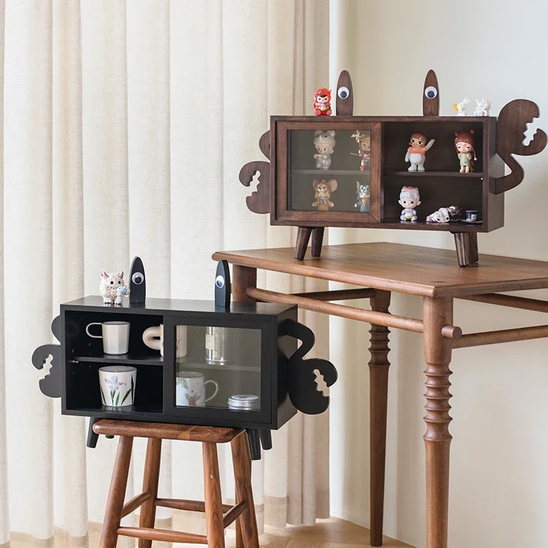 Crab Storage Cabinet Solid Wood Cartoon Style Handmade Model Display Box Household Small Storage Box Transparent Cabinet Door