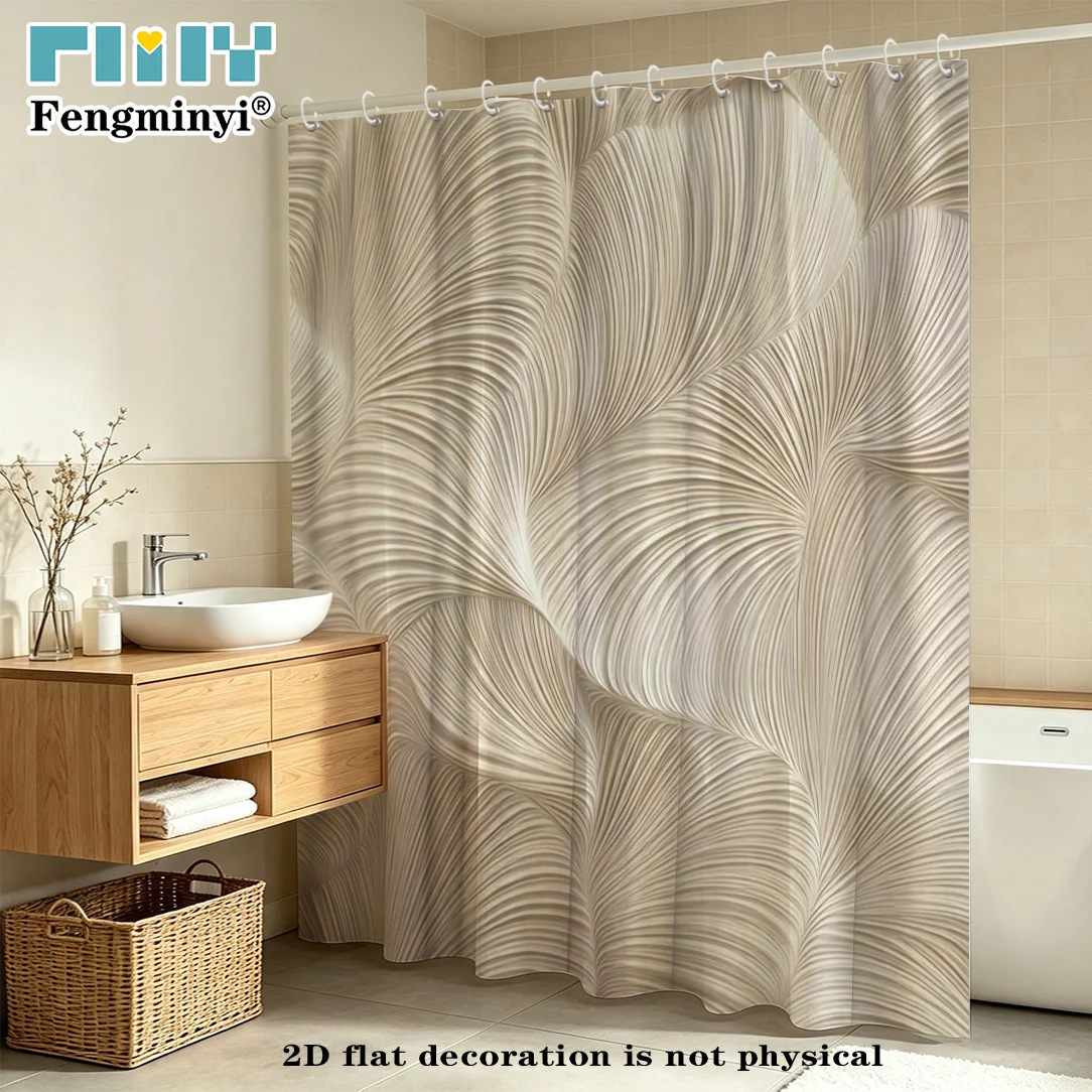 2D Flat, 2D Flat, 2D Flat Shower Curtain 1pc, Wavy Texture Curtain, Modern Scene with Playful Wavy Pattern, Bathroom Decor Curta