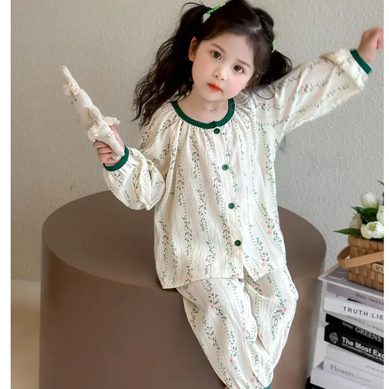 لطيف الأميرة مجموعة الفتيات ملابس علوية بأكمام طويلة للربيع غزل القطن ملابس المنزل بيجامات أطفال Kawaii معطف غير رسمي ملابس الأطفال #6