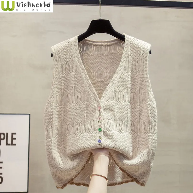 

Cardigan V-neck Knitted Vest Women's Spring and Autumn New Korean Version Loose and Age Reducing Elegant Women's Top