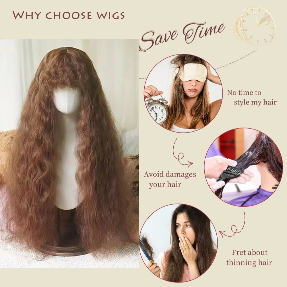 شعر صناعي مموج بطول 80 سم مع غرة، رقيق بشكل طبيعي، مناسب للحفلات اليومية للنساء، باروكات لوليتا للعب الأدوار