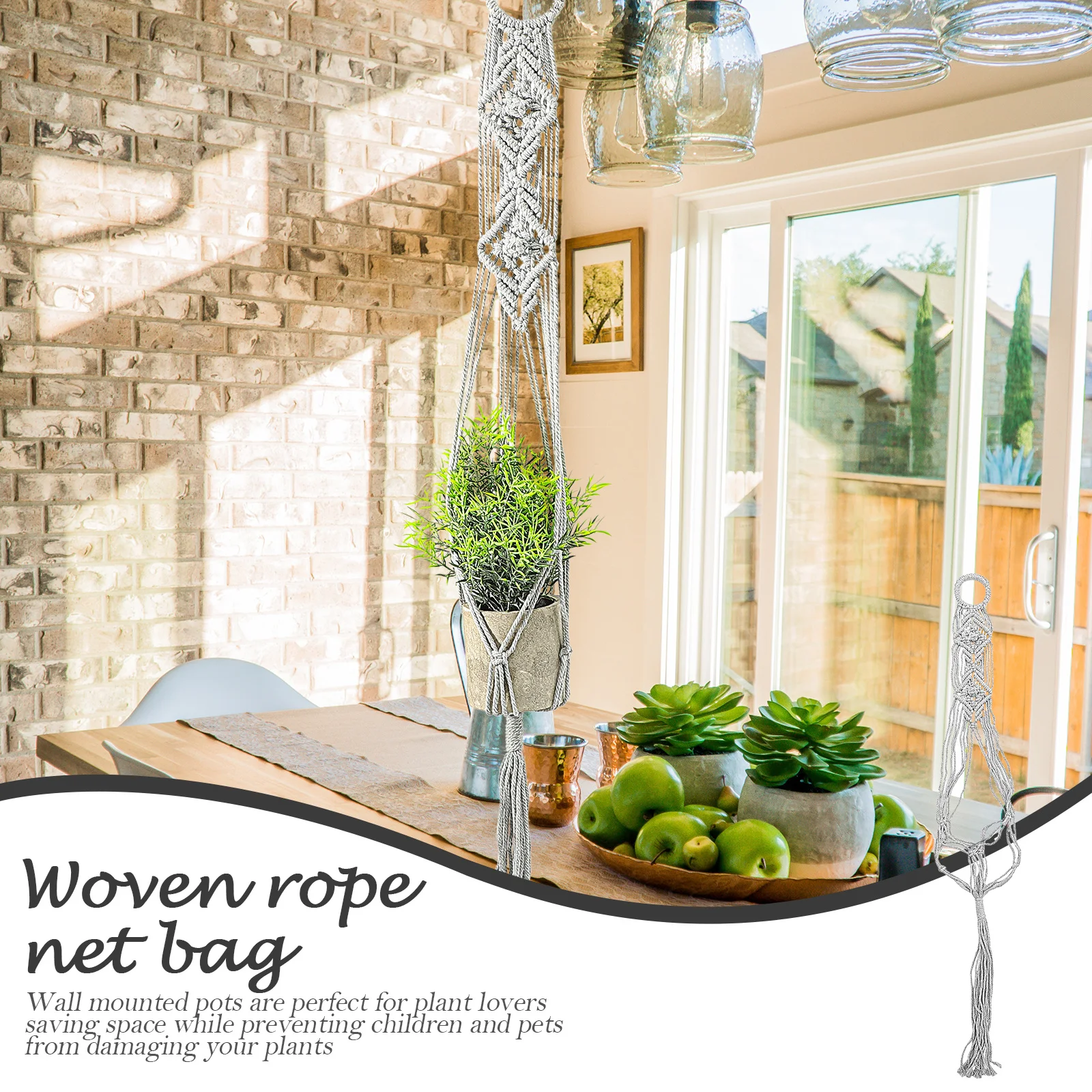 

Hanging Flower Pot Net Baskets Cotton Linen Wood Handcrafted Plant Hanger For Indoor Outdoor Wall Mounted Planter Holder