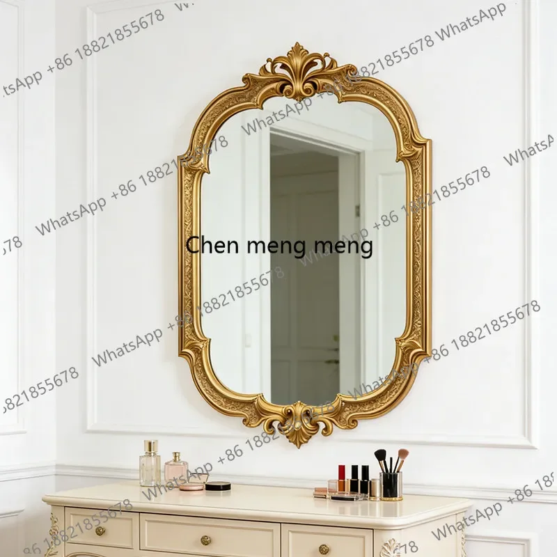 A139European light luxury round makeup mirror retro carved decorative mirror wall wall fireplace mirror