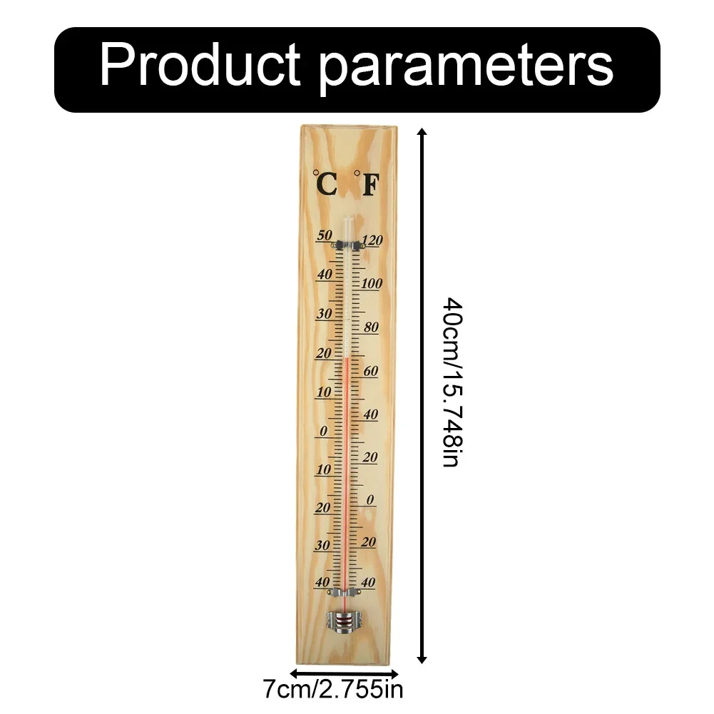 Garden Wooden Thermometer, 40x7x1cm, Analog Temperature Display, Easy Wall Mounting, Suitable for Indoor Outdoor