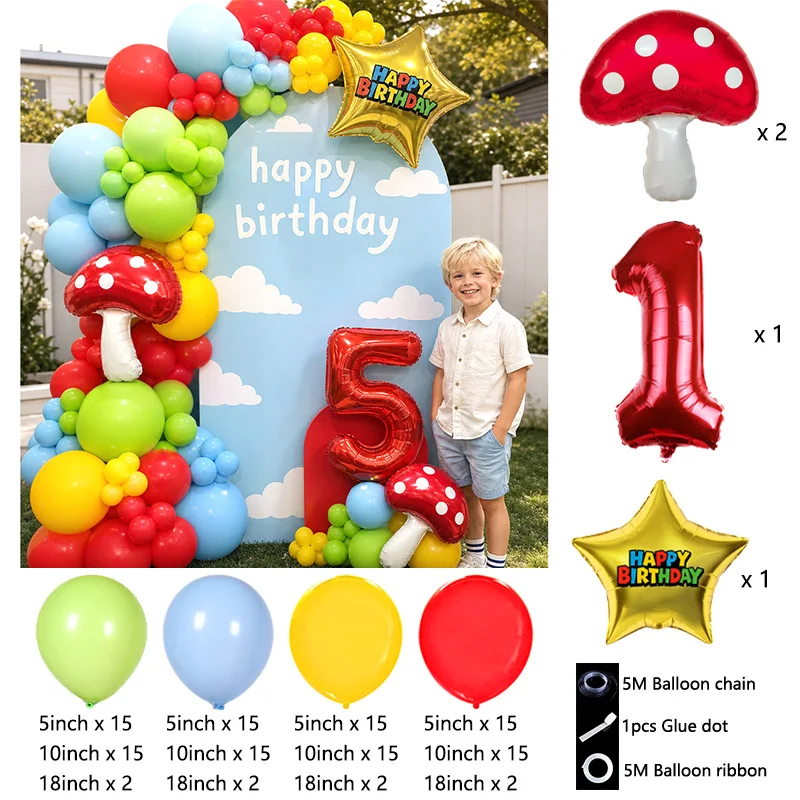 Super Bors Video Game Inspired Balloon Arch Bouquet Red Mushroom Game Controller Foil Globos Party Decoration view 2