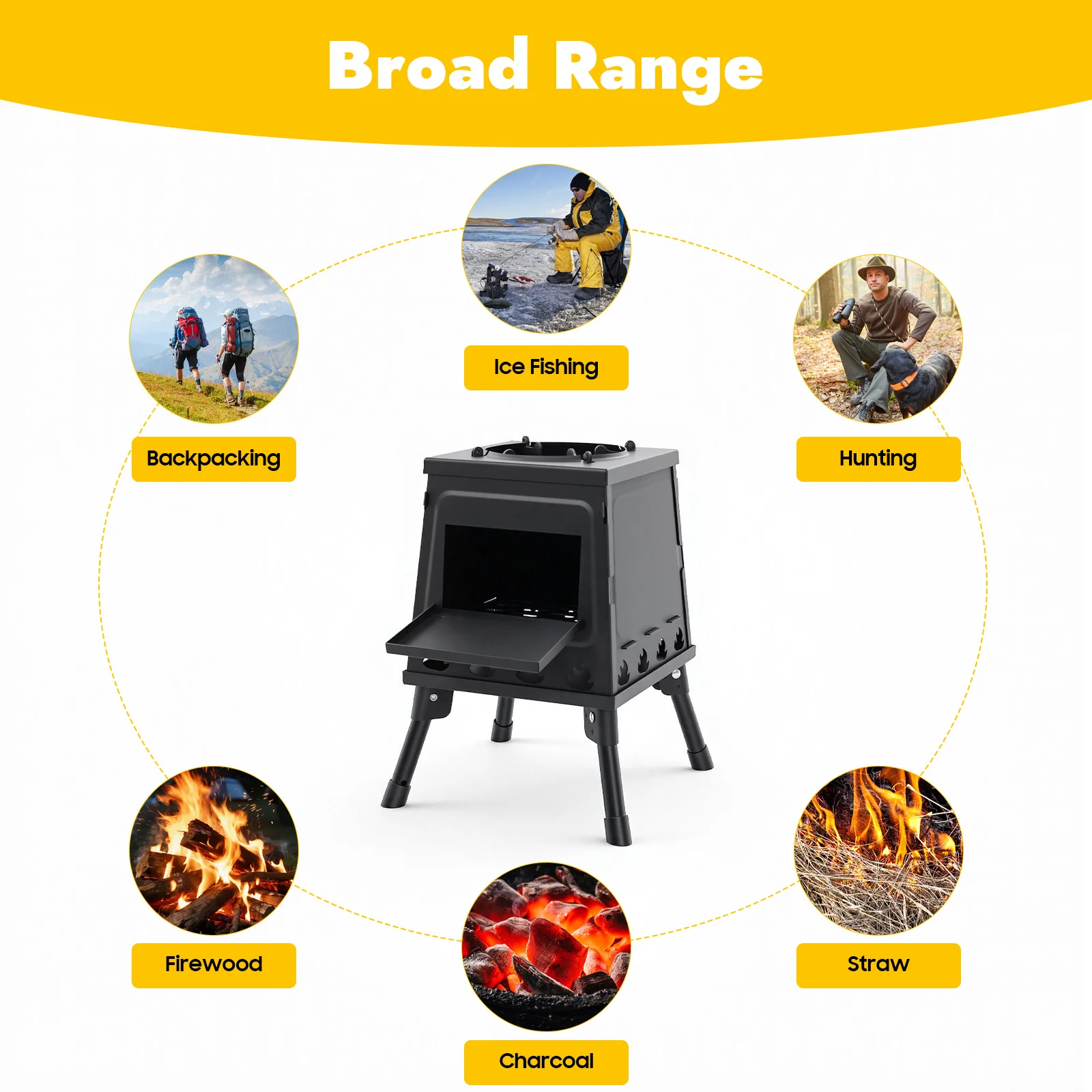 Schwarz/Grün Zeltkocher Tragbarer Windgeschützter Klappbarer Holzofen für Outdoor-Zelte mit Verstellbarem Topfhalter und Großem Einfülltisch – Detail 6