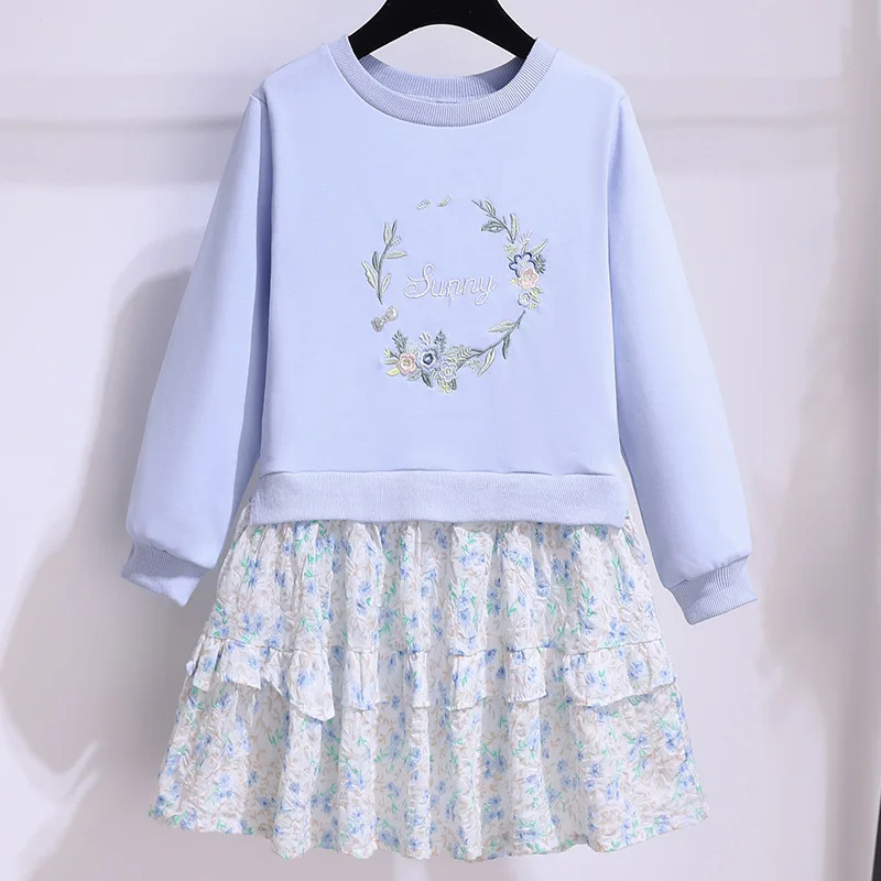 

Girls' Dress Spring and Autumn Fashionable Long Sleeve Patchwork Dress for Little Girls Floral Princess Dress for Baby Girls