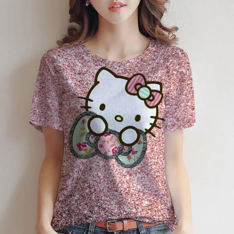 Japanese T-shirt Hello Kitty 3D Printing My Melody Mother and Baby Cartoon Cute Short Sleeve Summer T-shirt Women's Top T-shirt