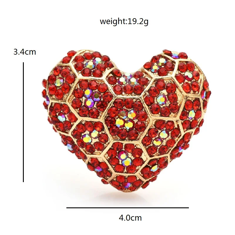 Wuli&baby Shining Heart Brooches For Women Unisex Red Rhinestone Love Party Office Brooch Pin Gifts