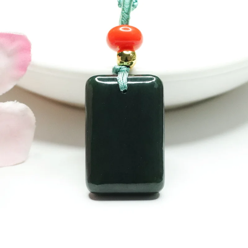 

Black Mutton Fat Jade Plaque Pendant Smooth Lucky Charm Necklace 2051414