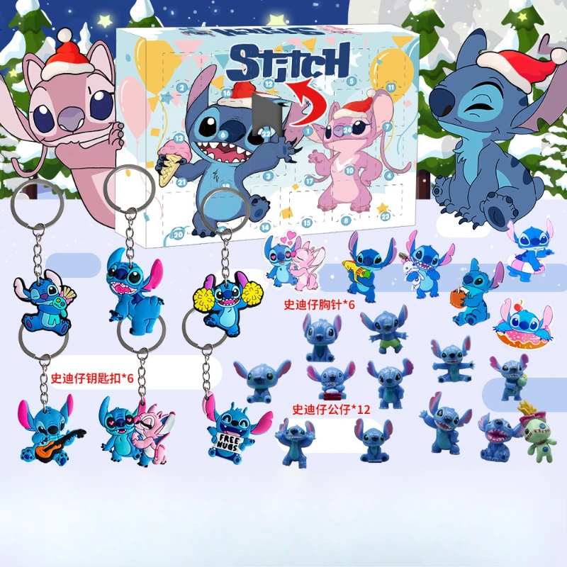 Anime Lilo and Stitch Doll Cartoon Angel Christmas Advent Calendar Box Kawaii Stitch Doll Model Toys Children's Holiday Gifts