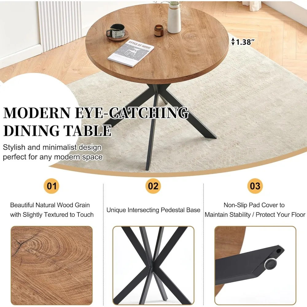 طاولة طعام مستديرة مع كراسي الروطان، وطاولة طعام حديثة ومجموعة كراسي مع طاولة و4 كراسي لتناول الطعام منجدة #3