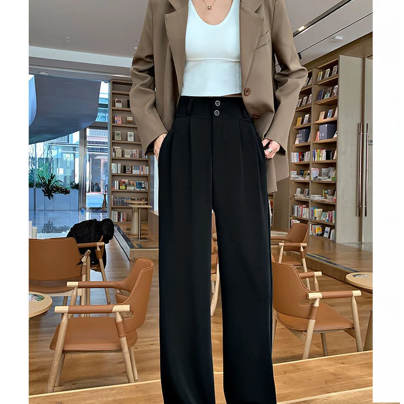 Casual High Waist Loose Wide Leg Pants Women 2022 Spring Autumn New Female Gray Black Suit Pants Ladies Streetwear Long Trousers