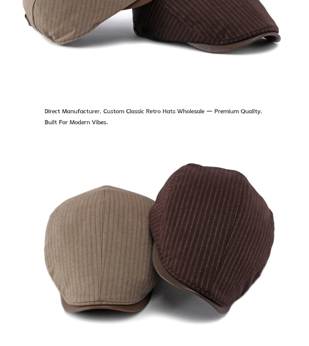 HT5156 Baskenmützen für Männer und Frauen, PU-Besatz, Künstler-Malermütze, Unisex Ivy Flachmütze, 2026 Neue Gestreifte Herbst-Winter-Baskenmützen – Detail 7