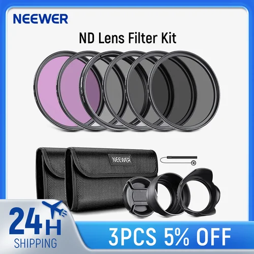 NEEWER Kit de filtros de lentes: UV, CPL, FLD, ND2, ND4, ND8, parasol y tapa de lente compatible con Canon Nikon Sony Panasonic DSLR