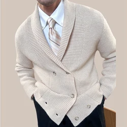 High Quality Double Breasted Sweater Warm Sweater Solid Color Male Knitting Cardigan Sweater Men Winter Long Sleeve Homme Coat