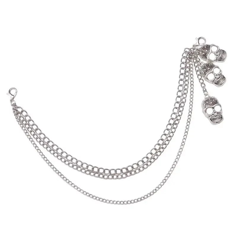 

652F Stylish Skull Pendant Shoe Chain Metallic Multilayer Shoe Chain for Boots Casual Shoes Adult Unisex Punk Shoe Jewelry