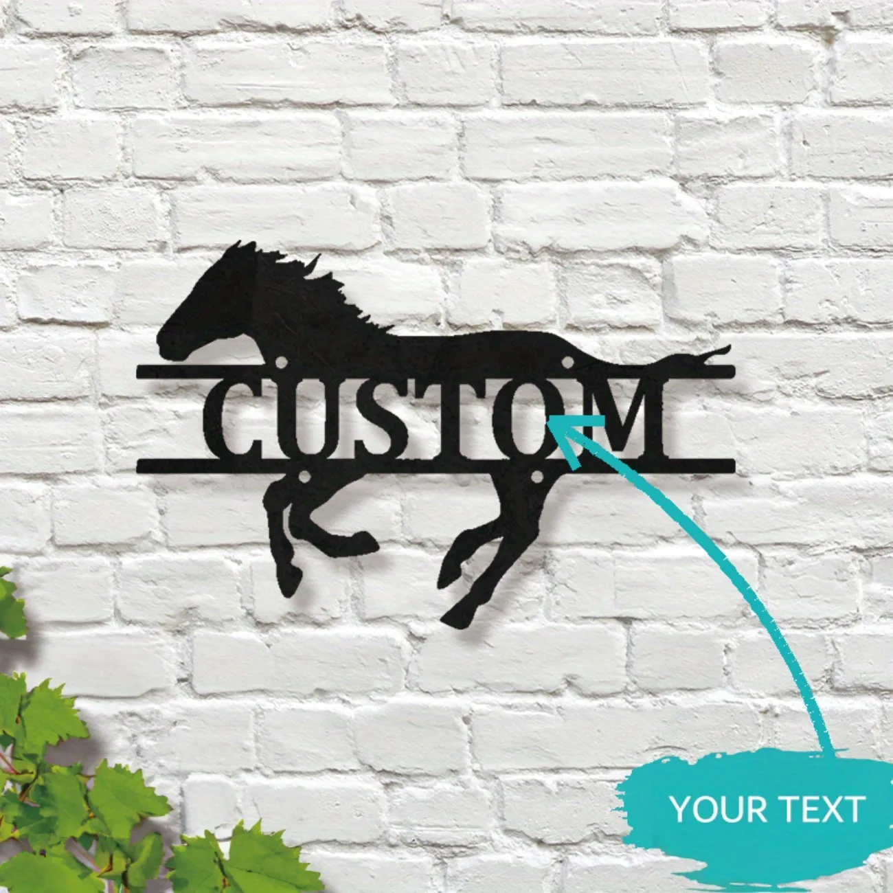 Letrero de caballo de metal de una sola pieza personalizado: arte decorativo rústico para bares/mesa de granja, placa con nombre personalizada.