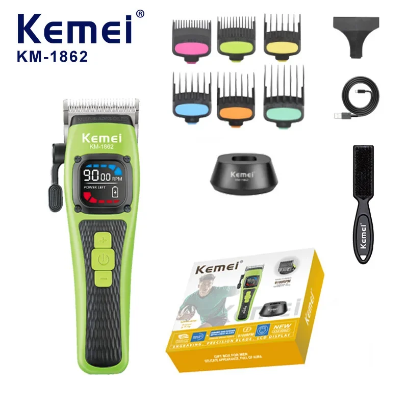 Kemei KM-1862 Professional Wireless Hair Clipper, Stylish Design with Charging Dock, Men's Grooming Electric Hair Clipper.