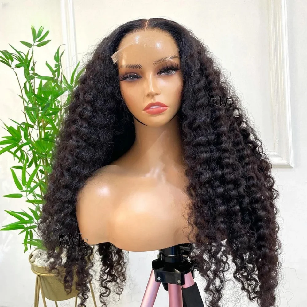 

26Inch Soft Long Glueless Black Kinky Curly 180Density Lace Front Wig For Women With Baby Hair Preplucked Daily
