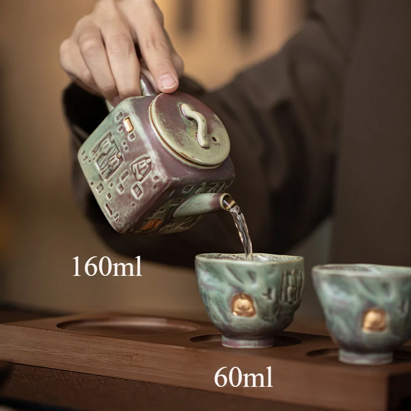 Chinese Dunhuang Ceramics Teapot and Tea Cup Set Kung Fu Tea Set Gift Box Packaging