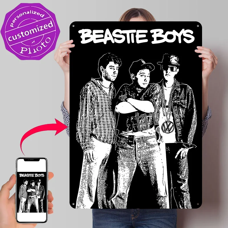 Beastie Boys Black and White Portrait 3D Printed Texture Poster Personalized Wall Art Retro Metal Tin Signs for Vintage Decor