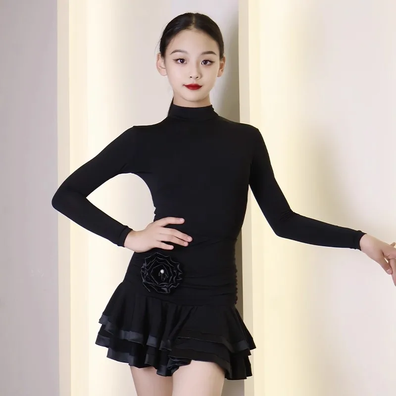 2025 novo vestido de dança latina trajes desempenho alta pescoço topos saia dividir terno chacha dança prática roupas treinamento dql12035