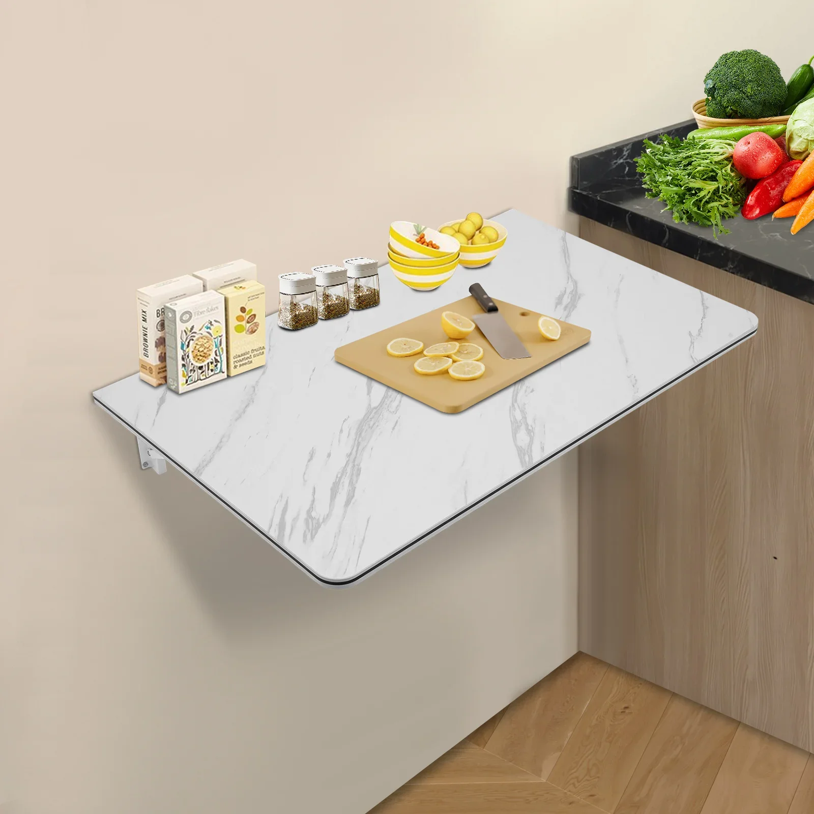 رفوف قابلة للطي على الحائط، طاولة طعام متعددة الوظائف مثبتة على الحائط وخالية من الثقوب للمطبخ