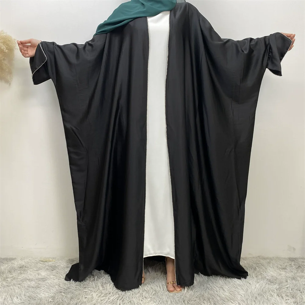 

Рамадан Марокко Исламский Саудовская Аравия Атласный кардиган с ромбовидной каймой Мусульманский Дубай Роскошная мода с рукавами «летучая мышь» Открытая свободная Абая