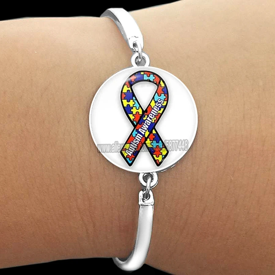 Autism Awareness Puzzle Bracelet  Autism Puzzle Round Glass Bracelet Caring for Autism People Fashion Bracelet Accessories