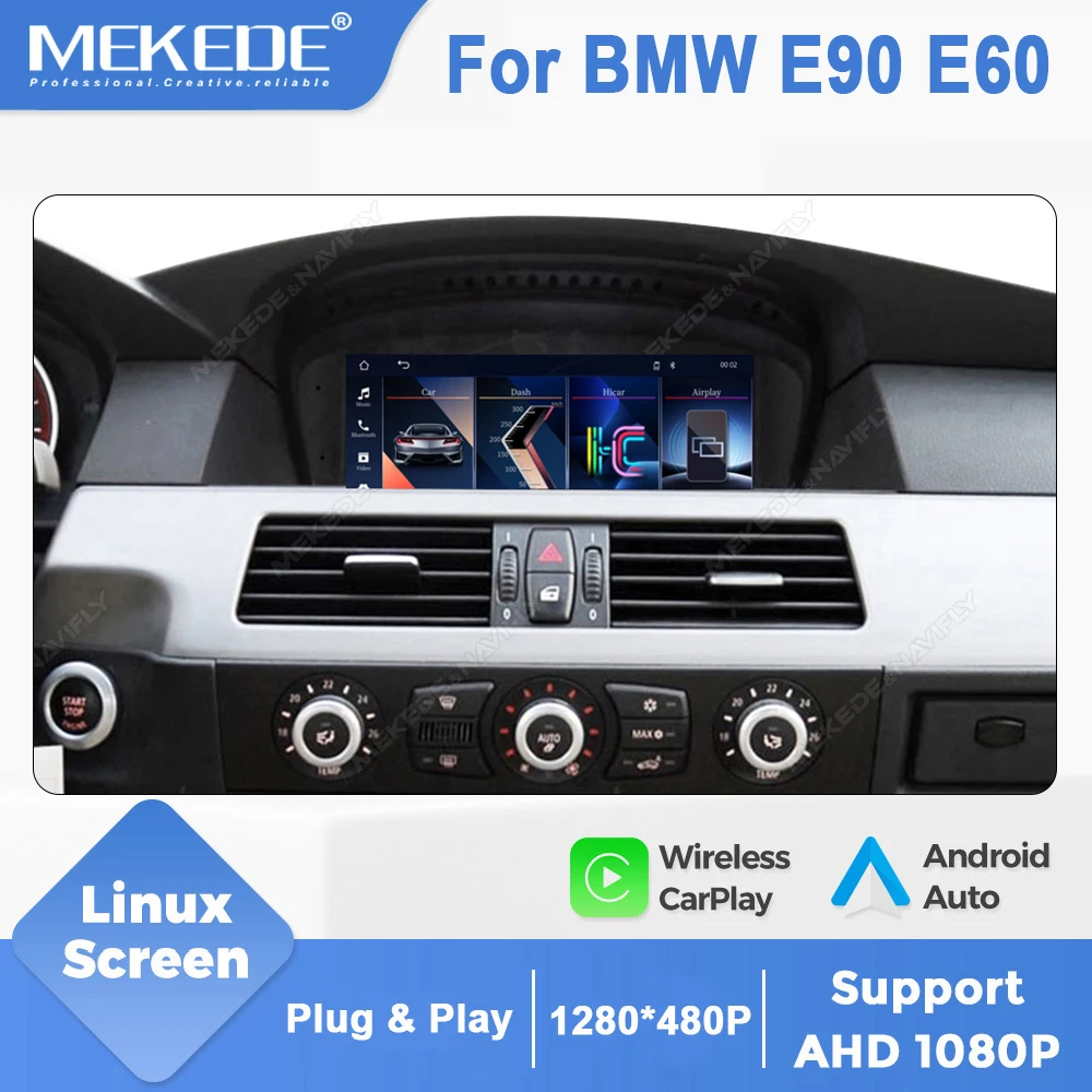 MEKEDE 8,8 Zoll Wireless Carplay Display für BMW 3er E90 E91 E92 E93 5er E60 E61 6er E63 E61 CCC CIC Android Auto Multimedia-Player BT Autoradio Stereo Headunit