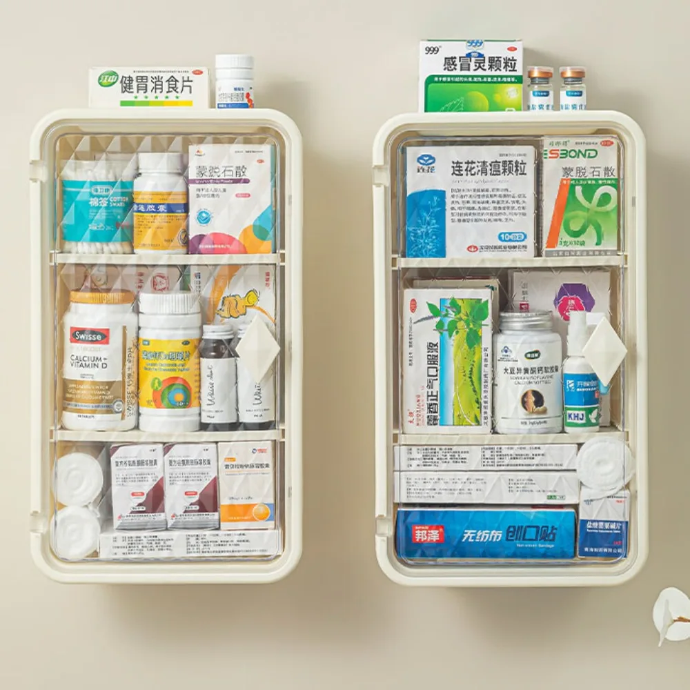 Multifunktionale Medikamenten-Aufbewahrungsbox, Wandbehang, Schrank mit großem Fassungsvermögen und transparenten Schubladen, wasserdichtes und stapelbares Design