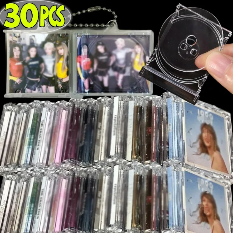 1-30-個ミニ-cd-ケースキーホルダーブランクアルバム透明プラスチック収納ボックス-diy-ギフト愛好家のための通学チャームぶら下げ装飾