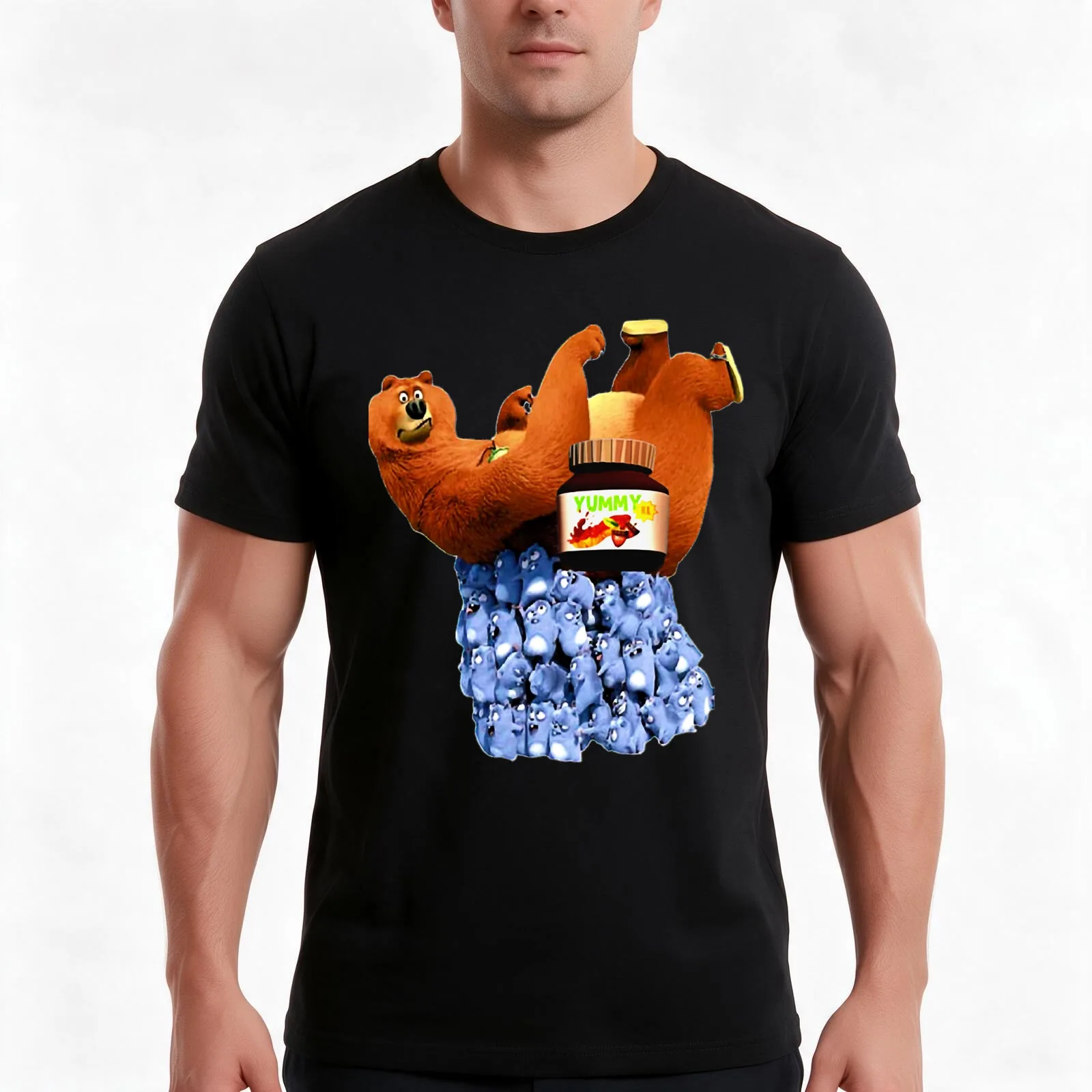 Grizzy And Lemmings yummy chocolate T-Shirt, Summer Casual Cotton Tee, Oversized Streetwear Tops, Vintage Graphic Print