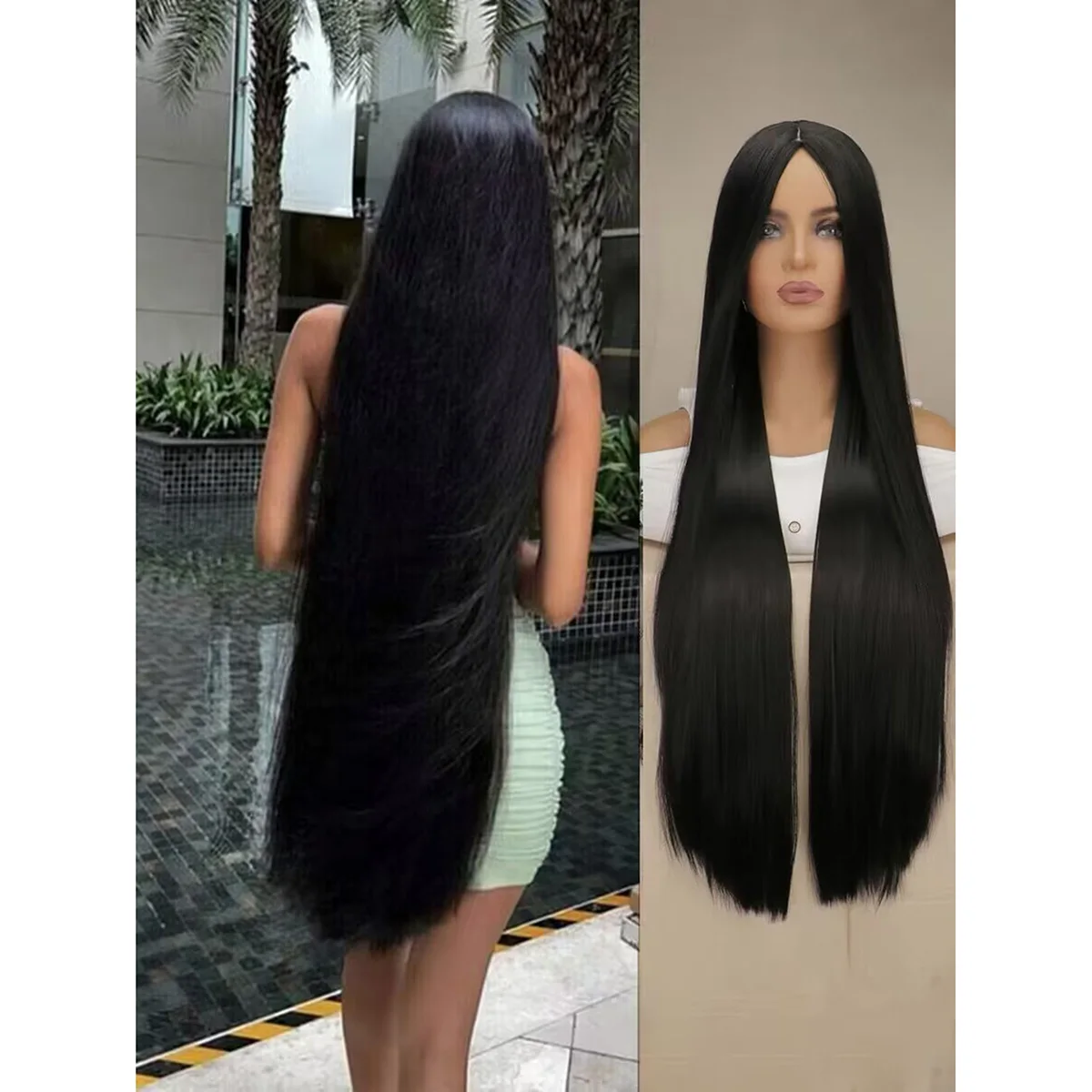 40 ''100 cm Extra Lange Zwarte Pruiken voor Vrouwen Steil Haar Pruik Natuurlijke Zwarte W Halloween Anime Kostuum Rechte Hittebestendige Pruik