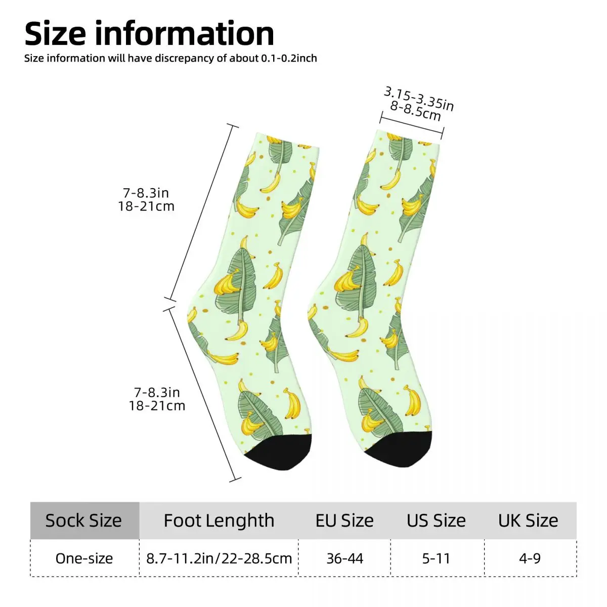 All Seasons Crew Stockings Yellow Banana And Leaf Design Socks Crazy Hip Hop Long Socks for Men Women Valentine's Day Gifts